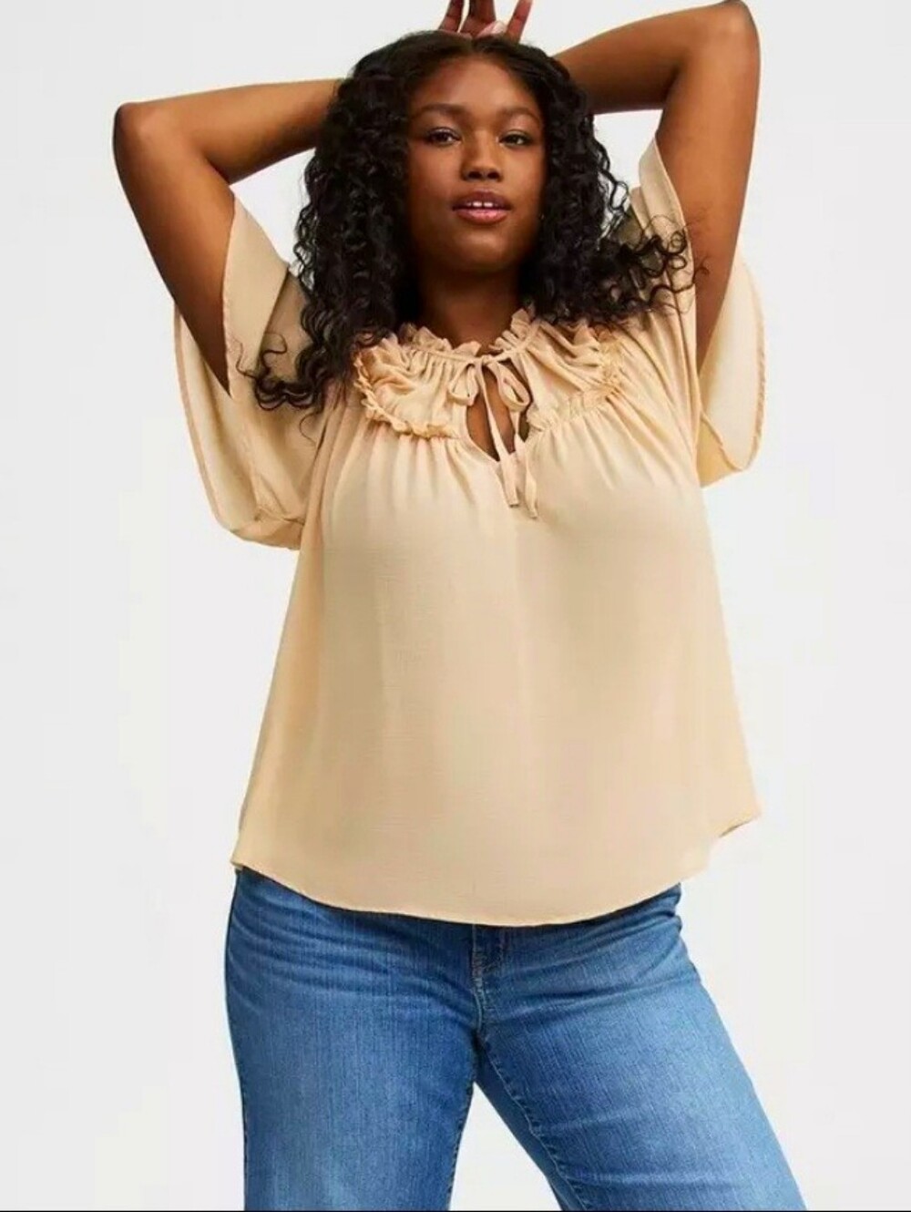 Torrid Chiffon Ruffle Tie Neck Sheer Blouse Size 1 NWT